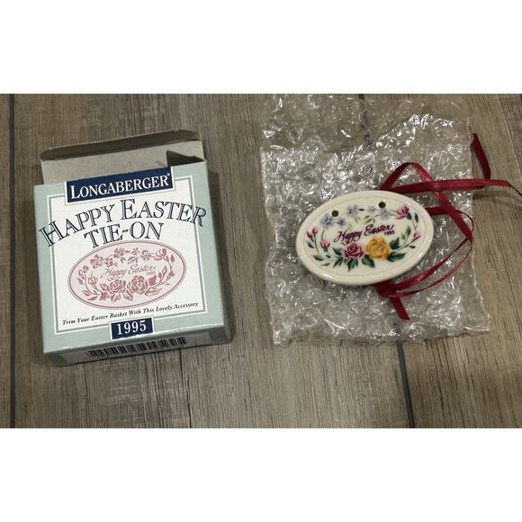 Longaberger Happy Easter Basket Tie-On Pottery NEW Roses Floral - Picture 2 of 3